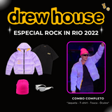 ESCOLHA SEU COMBO: Look Completo do Justin Bieber - Rock in Rio 2022 (Jaqueta Puffer, Camiseta Drew, Touca Pink, Óculos Vintage)